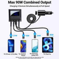 ACEFAST 4 Port USB ładowarka samochodowa gniazdo do zapalniczki splitter PD QC3.0 90W wyświetlacz LED woltomierza stacja dokująca stacja szybkiego ładowania 2